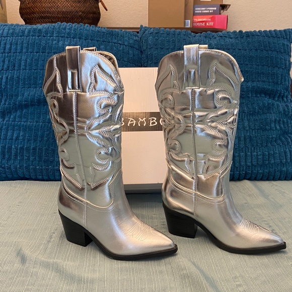BAMBOO Silver Ankle Boots - Picture 1 of 3